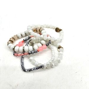 Erimish Pink And White Boho Beaded Bracelet Stack Set Of 5